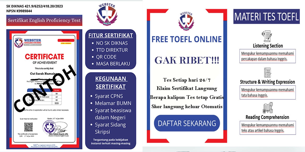 TOEFL ITP Online Gratis dan Bersertifikat