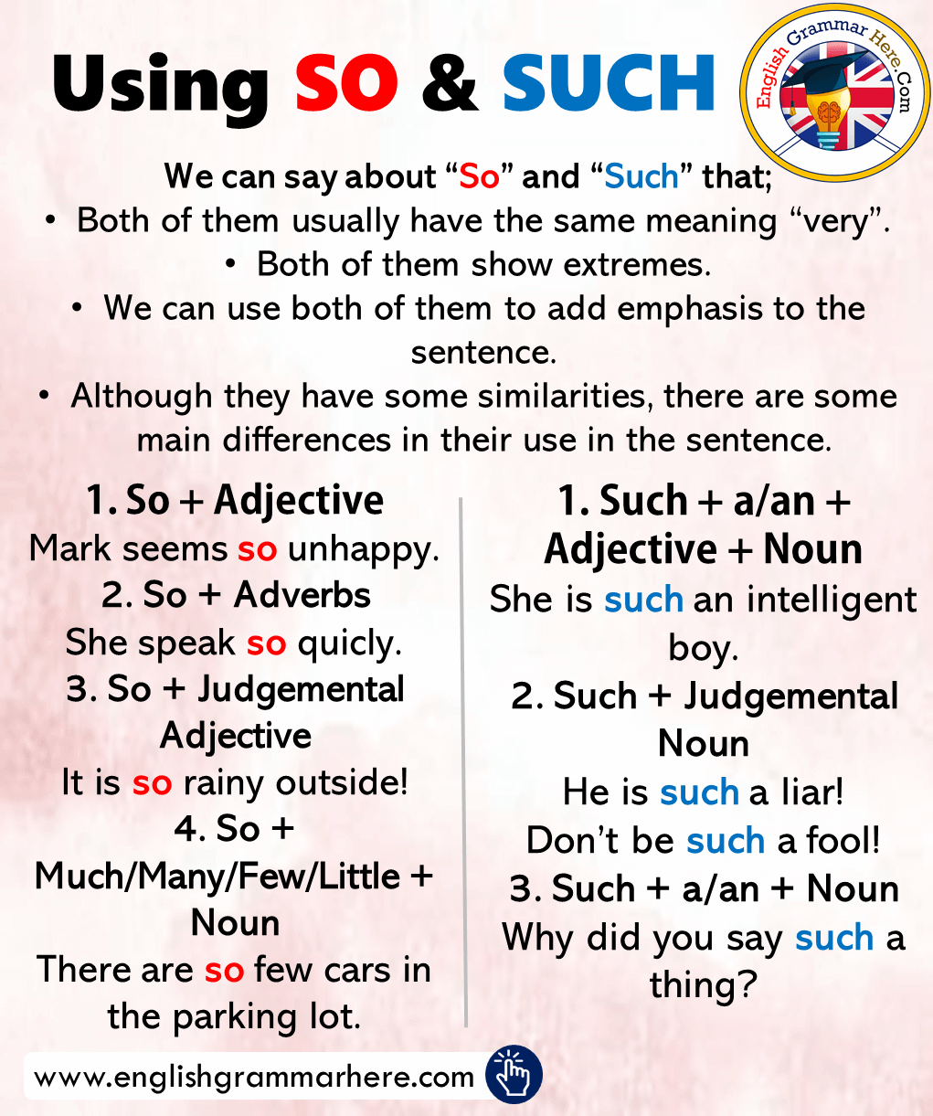 Using SO and SUCH, Examples Sentences - English Grammar Here