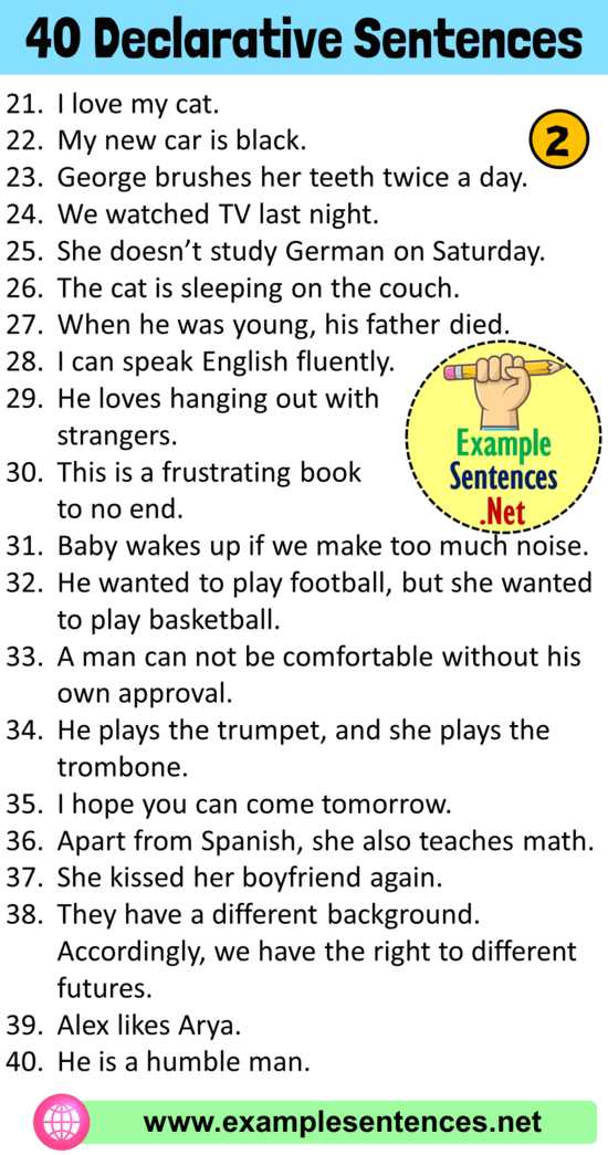 40 Example of Declarative Sentence, Definition and Example Sentences - Example Sentences