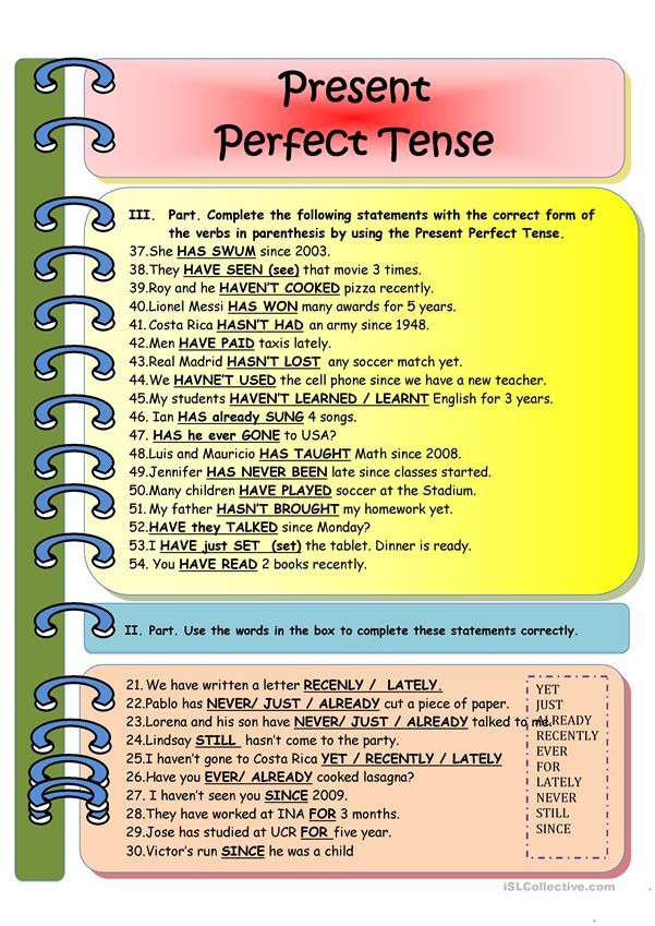 Present Perfect Tense (black and white version) Key included