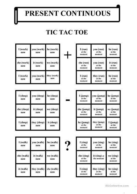 Tic Tac Toe - Present Continuous - English Esl Worksheets For Distance